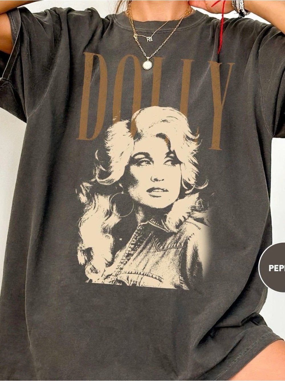 Dollcake Black Tee with Cream Portrait and Brown Logo